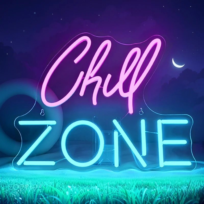 Chill Zone LED Neon Signs Lights USB-Powered Pink Ice Blue Glow Wall Art for Lounge Game Rooms Bars Man Cave Bedroom Decor Lamp