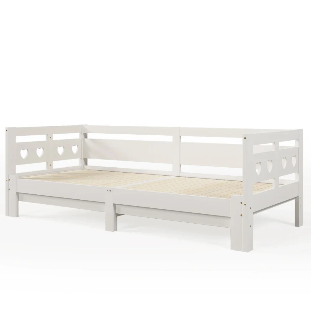 Afbeelding 7: Daybed uittrekbaar bed 90*200 cm massief grenen met 2e slaapruimte en uitrolbaar lattenbodem hartvormig bed wit