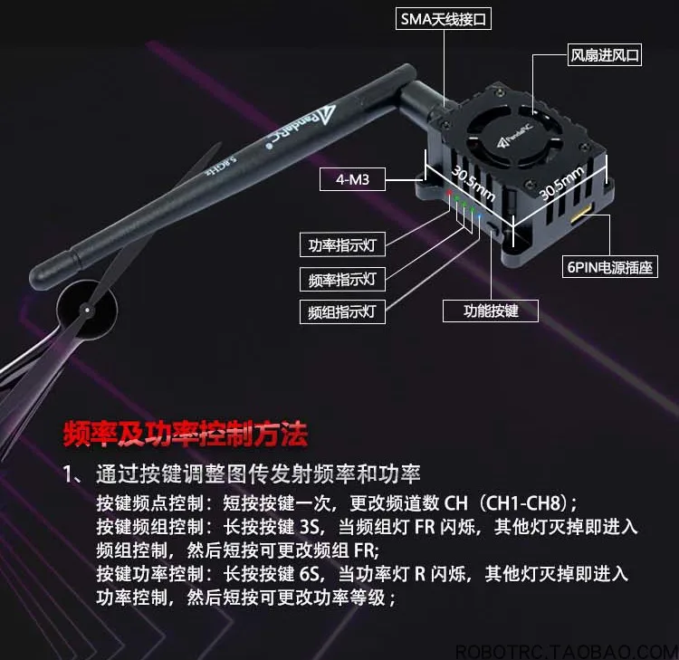 고출력 5.8G 이미지 변속기 원격 AR 윙 고정 날개, FPV 장거리 항해 런처 VRX 드론 액세서리, 안정적인 1W