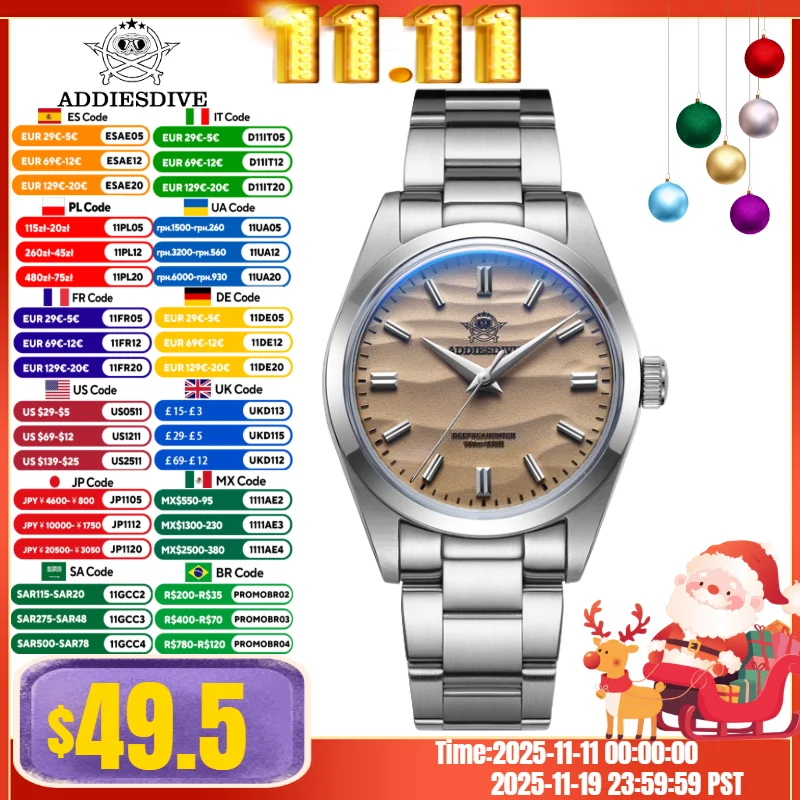 

ADDIESDIVE HOT AD2030 36mm Men's Watch Relogios Masculino Outdoor Sports Bubble Mirror Pot Cover Glass 10Bar Quartz Wristwatches