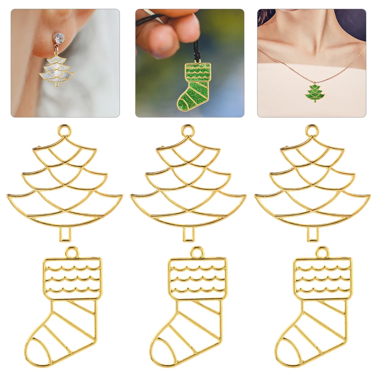 

20pcs Metal Hollow Out Pendant Frames Alloy Christmas Diy Jewelry Making Supplies For Resin Glitter Crafts Holiday Gifts