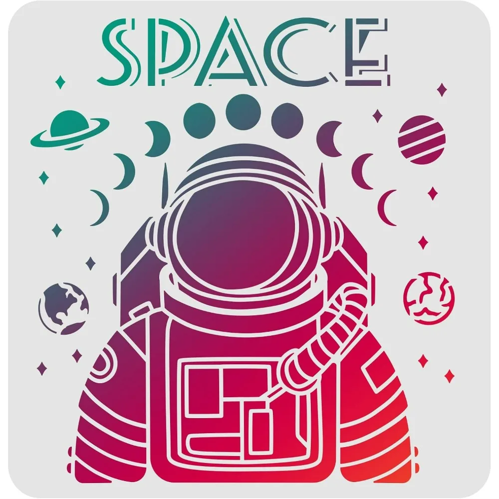 Astronaut Stencils (11.8x11.8inch) Space Theme Drawing Painting Stencils Templates Planet and Mooon, Star Drawing Stencil for