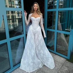Eightree Formal A-Line Wedding Dresses Princess Long Sleeve Lace Long Bride Dress Boho White Simple Wedding Gowns Custom Made