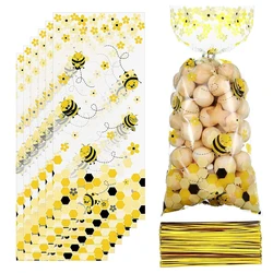 Bolsas de regalo para dulces de abeja con lazos giratorios, 25/50/100 piezas, 5x11 pulgadas, para panadería, palomitas de maíz, galletas, postre, recuerdo de fiesta de cumpleaños