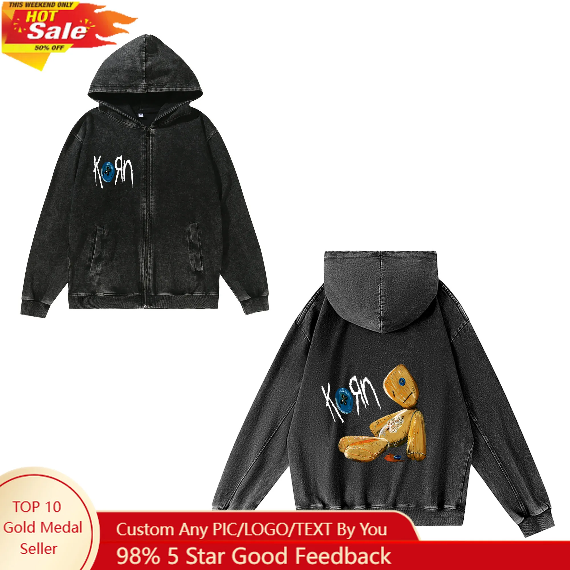 

Korn Rock Band Zipper Sweatshirt Man Woman Vintage Hoodies Sweat Shirt With Pocket Full Zip Customized Jacket Tops