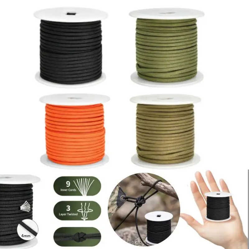 Corda Paracord de 31M (100FT) com 9 Fios e 4mm de Espessura, Corda de Paraquedas Utilitária para Barracas, Camping, Caminhadas e Sobrevivência Tática