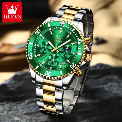 Imagen 2 del producto OLEVS 2870 cronógrafo de cuarzo reloj de negocios para hombres moda fase lunar reloj impermeable para hombres reloj de pulsera Original de acero inoxidable