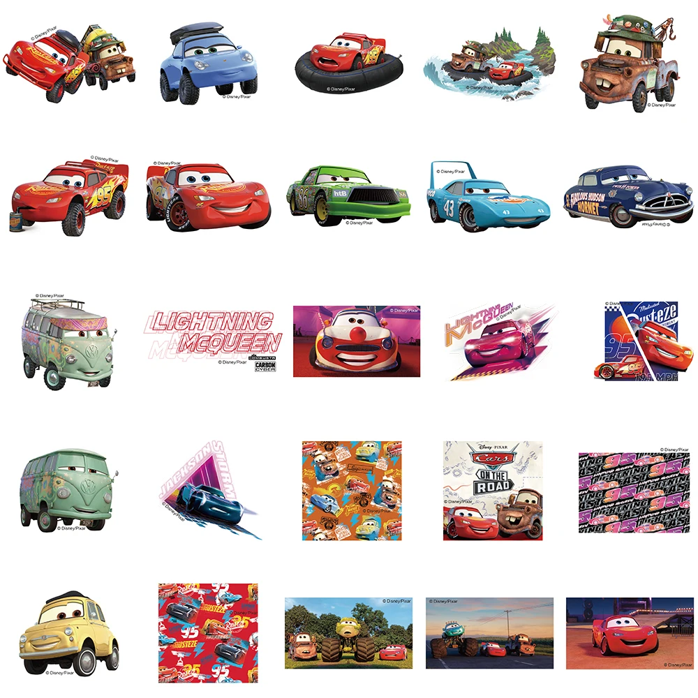 10/30/50pcs Disney Cartoon Cars Lightning McQueen Stickers DIY Stationery Fridge Motorcycle Luggage Waterproof Sticker Graffiti