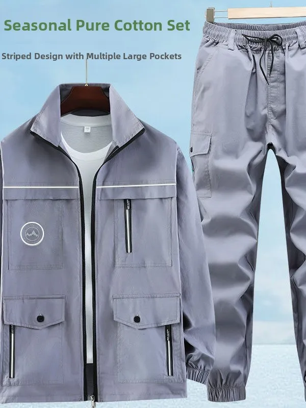 

Летний мужской рабочий костюм из чистого хлопка с защитой от ожогов, тонкий, с длинными рукавами, износостойкий, для сварки, спецодежда для защиты труда