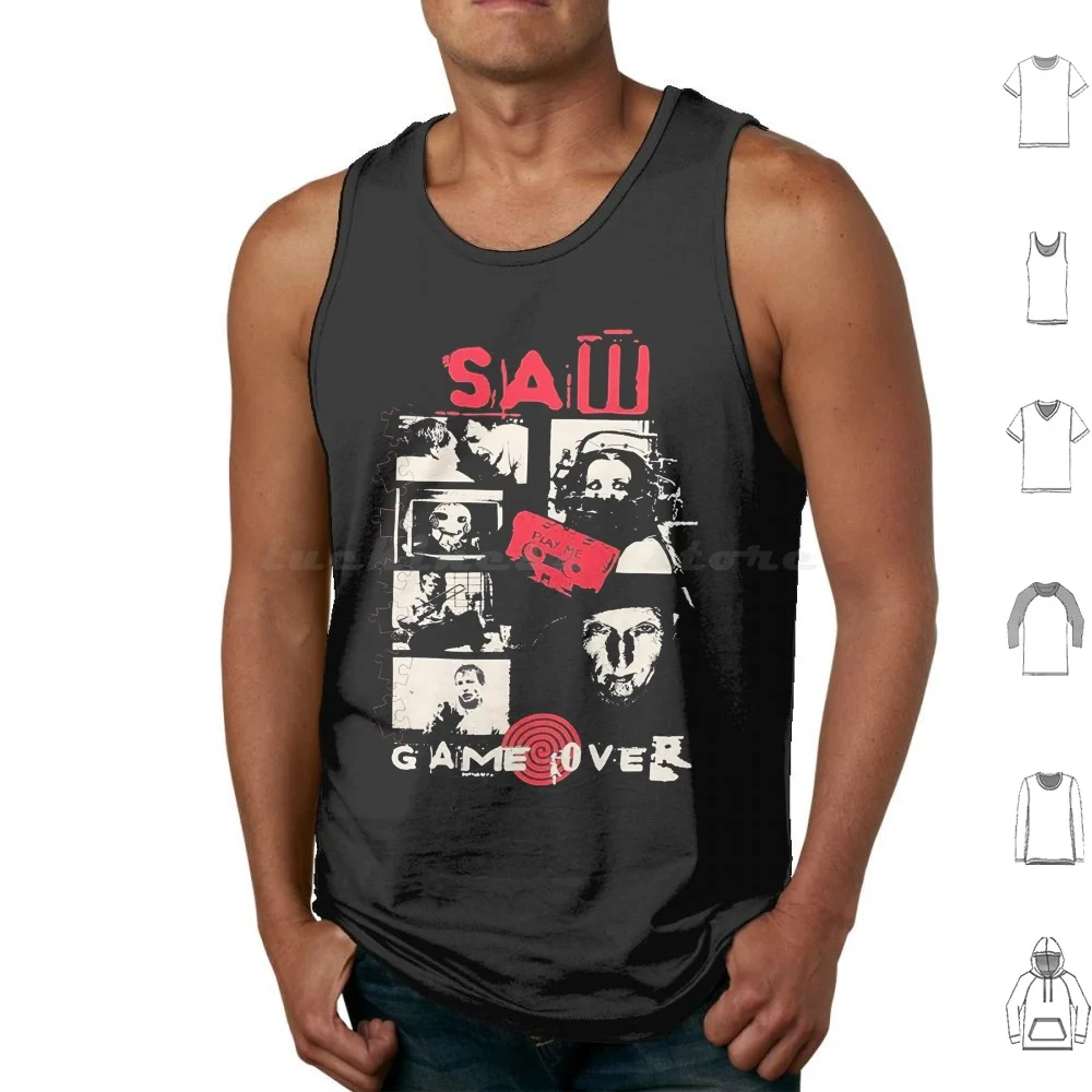 Vintage Saw Jigsaw Game Over Tank Tops Vest Sleeveless Saw Saw Movie Jigsaw Amanda Young Billy Horror Movie Scary Movie Saw