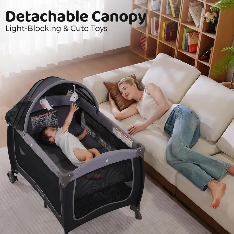 بيب بيبي بلايارد مع مظلة، سرير محمول مع طاولة تغيير