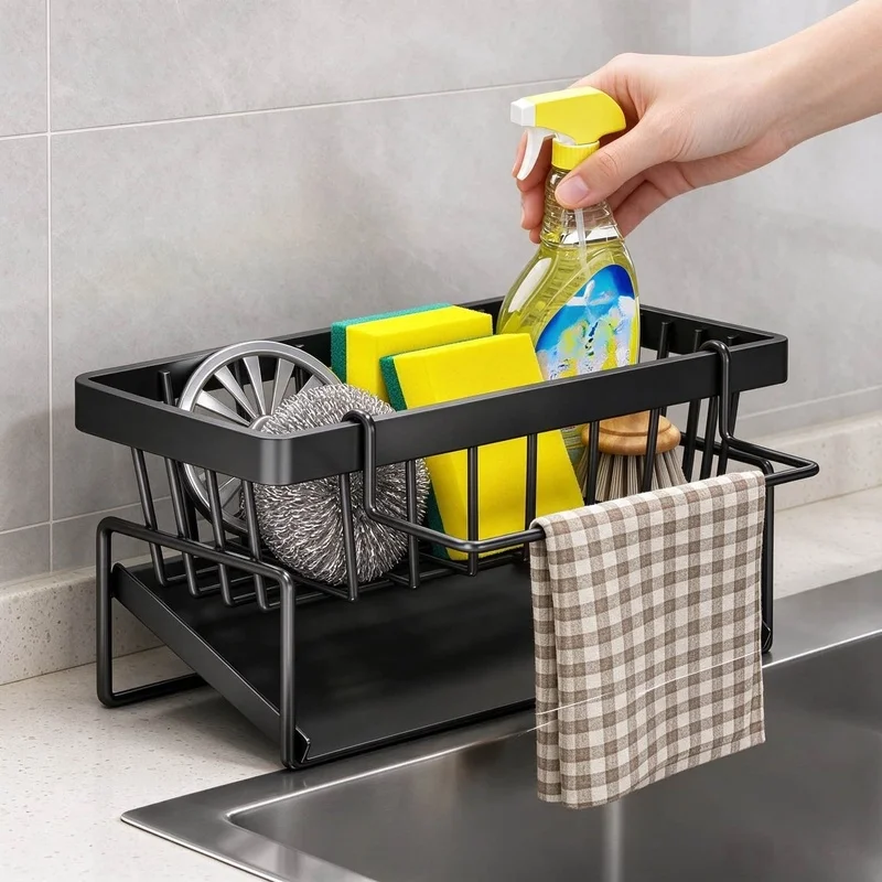 Household kitchen sink, no-drill installation, multi-functional draining rack, spice organizer, dishcloth holder, draining baske