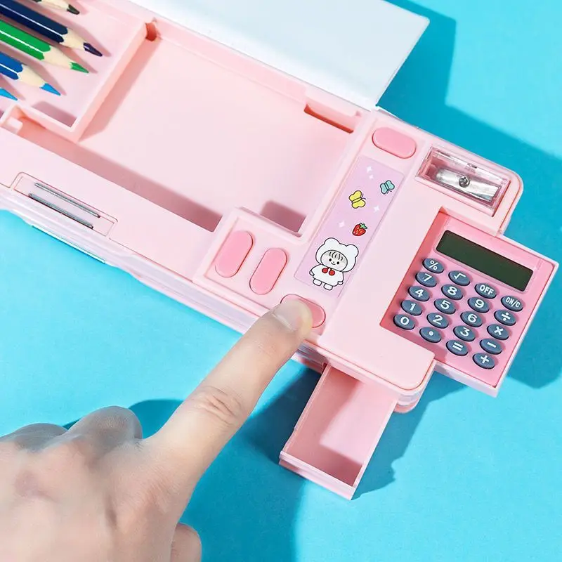 

Comes with A Multifunctional Double-layer Pencil Case with Built-in Calculator, Children's Cartoon, and Large Capacity