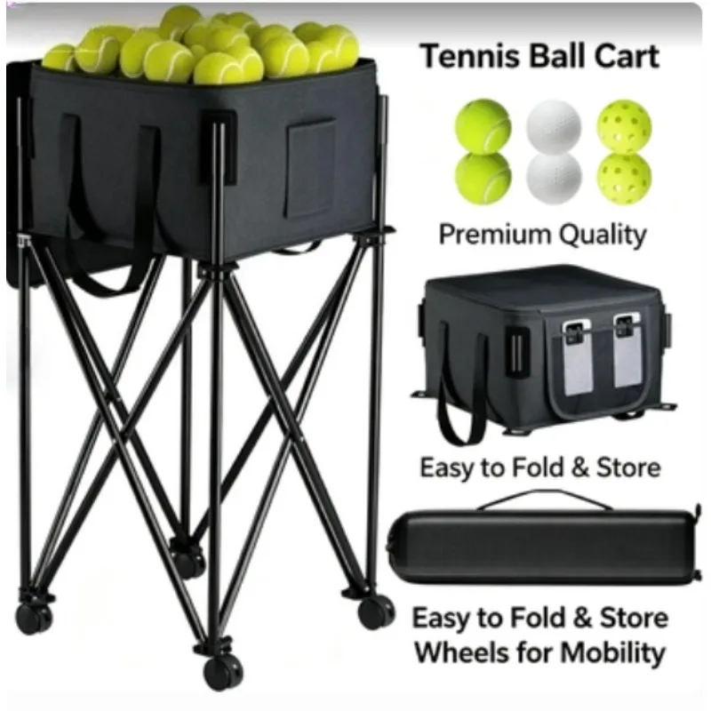 New Portable Tennis Cart Tennis Pick Ball Coach Cart Ball Frame Ball Basket Large Capacity Cart Foldable