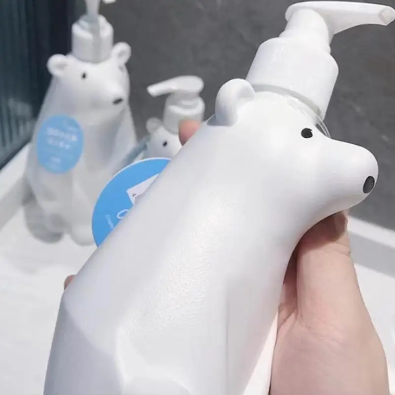 Bathroom Lotion Dispensers 450ml Cute White Polar Bear Soap Dispenser Pump Bottle Refillable Shampoo/Hand Sanitizer Dispenser