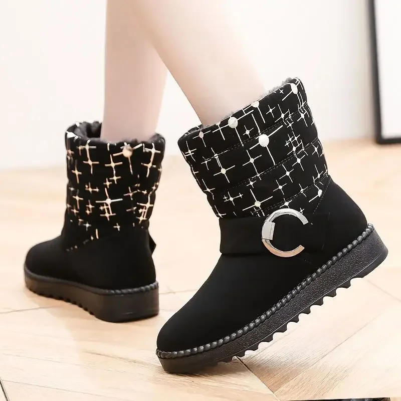 Shoes for Woman Padded Anti Skid Elegant With Medium Heels Women's Snow Boots Furry New In Protective Comfortable Winter 2024 39