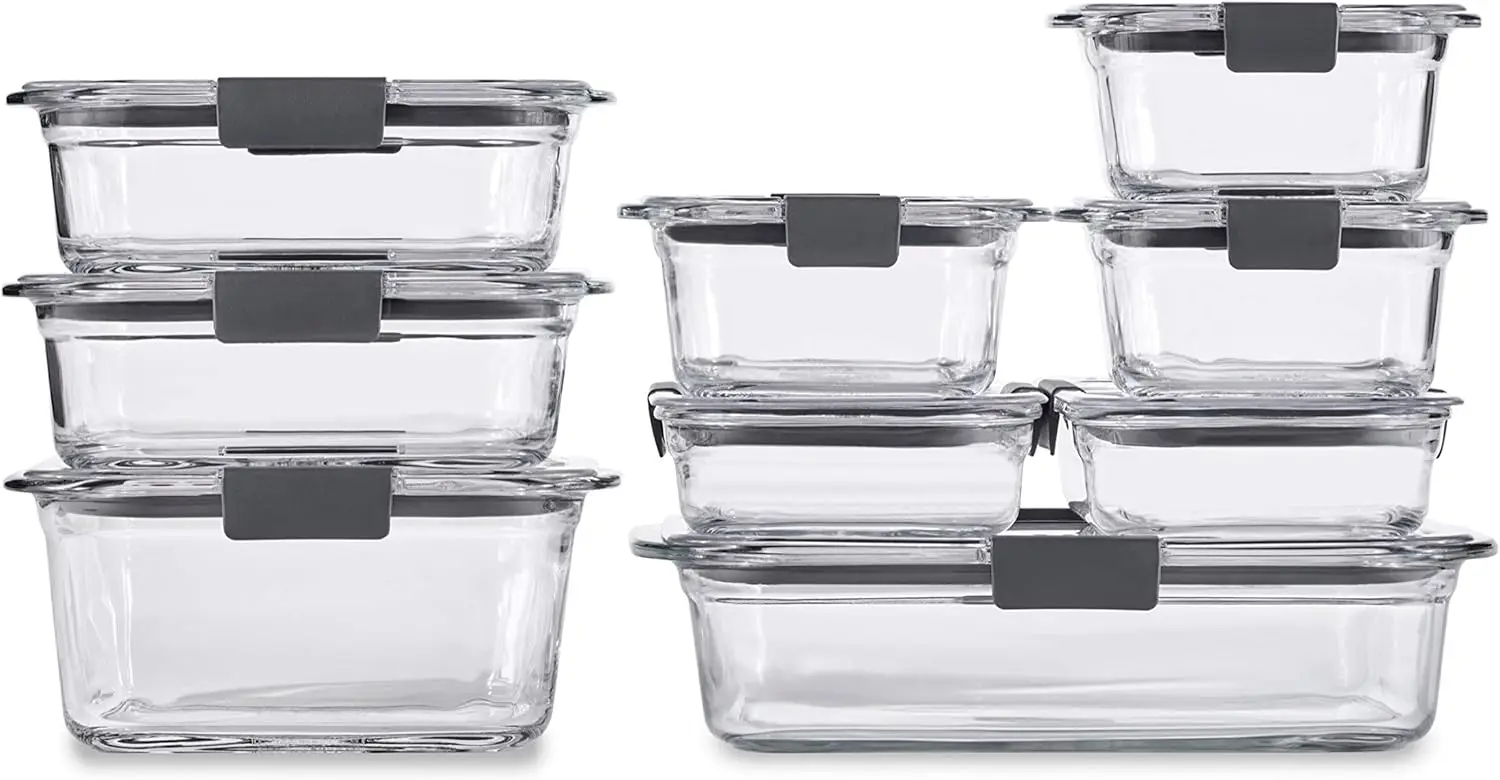 Brilliance Glass Storage Food Containers with Lids (18 Pieces Total), Set of 9 (Varied Sizes), Clear, 9 Count