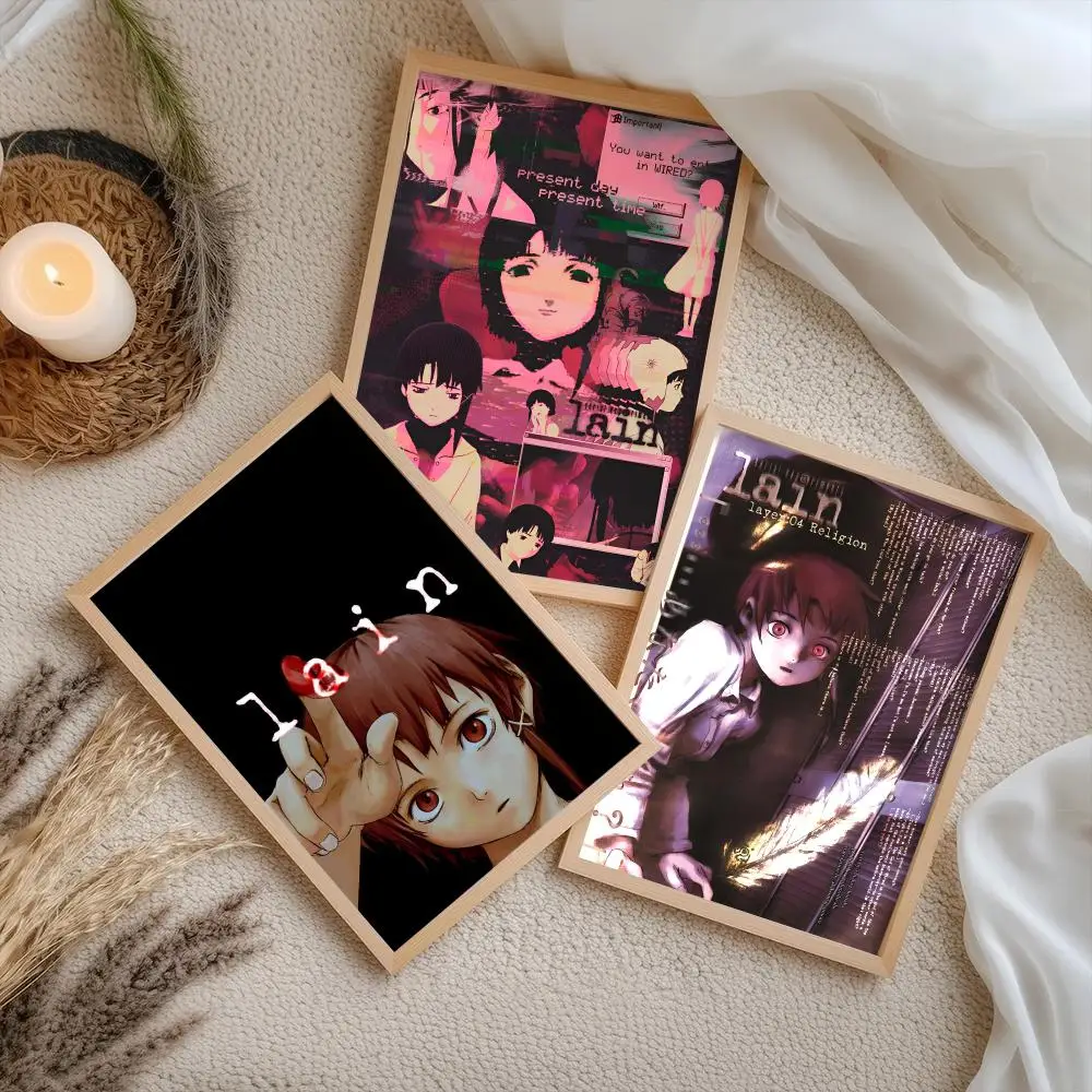 Serial E-Experiments Lain Poster Stickers Self-Adhesive Painting Mural Decor Wall Decals for Bedroom Living Room Home HD Gift