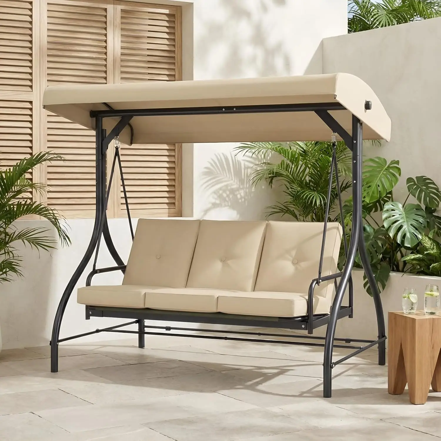 

3-Seat Patio Swing with Adjustable Canopy & Backrest, Outdoor Porch Swing Chair for Adults, Outside Porch,Customized