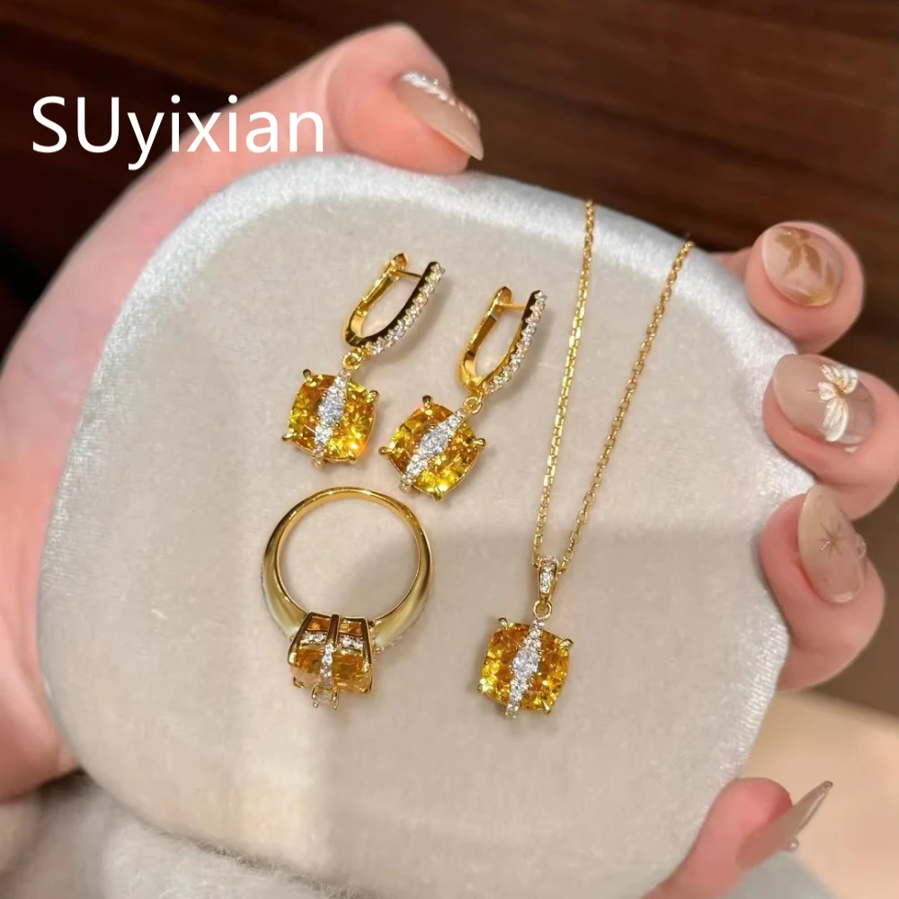 925 Sterling Silver Multi-Color Sugar Cube Earrings Ring Necklace Set