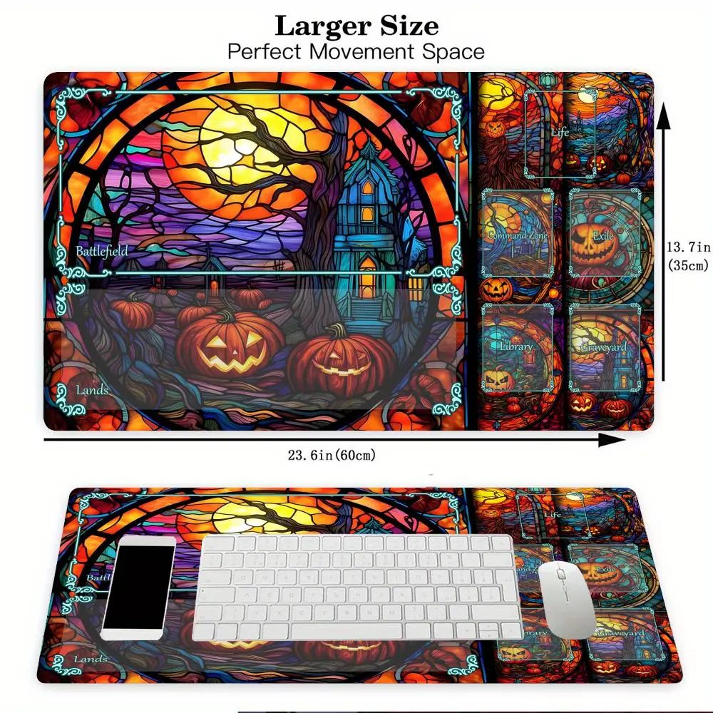 유리 스타일 호박 테마 매직 카드 게임 매트, 존이 있는 MTG 플레이매트, 데스크 매트, 커맨더 플레이매트, 게임 모임에 적합
