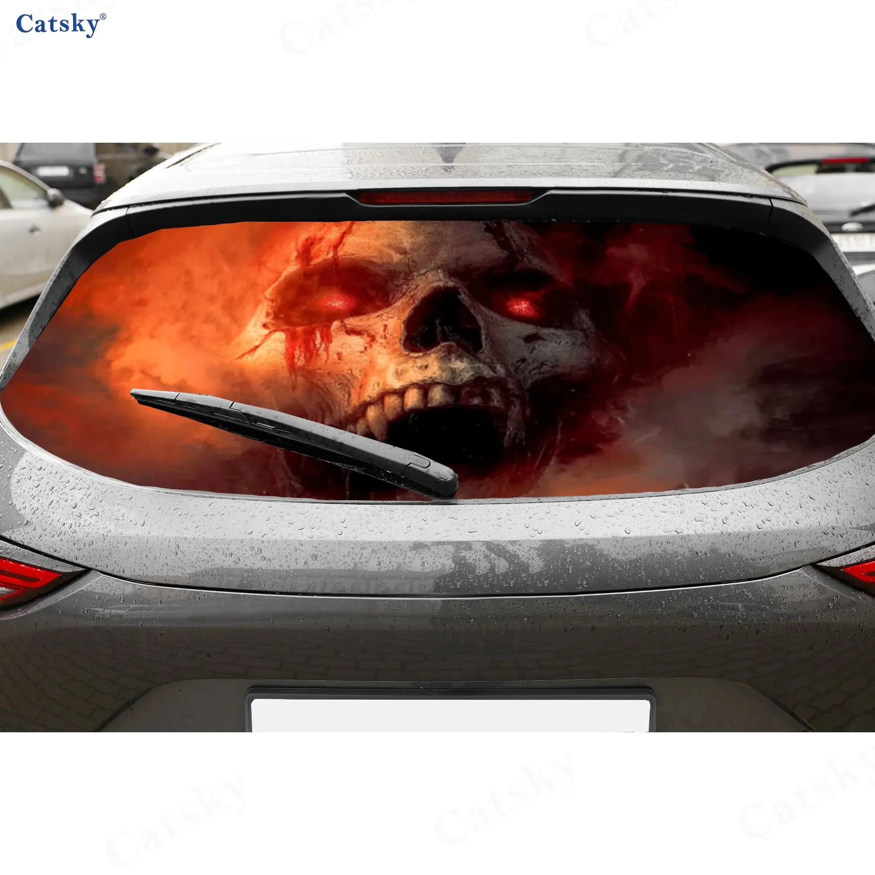 

Blood-Eyed Skeleton Demon, материал ПВХ, самоклеящаяся водонепроницаемая наклейка на заднее окно автомобиля, легко наклеивается, без падения, вода