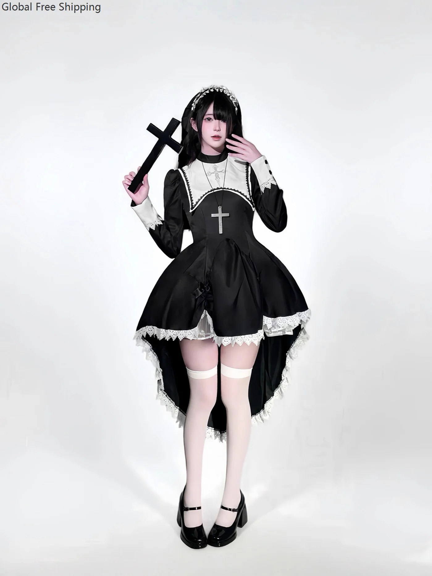 

S -5xl Black Gothic Nun Skirt Cosplay Costume Carnival Girl Anime Cross Nun Skirt Popular Party Halloween Y2k Tail Dress 2025