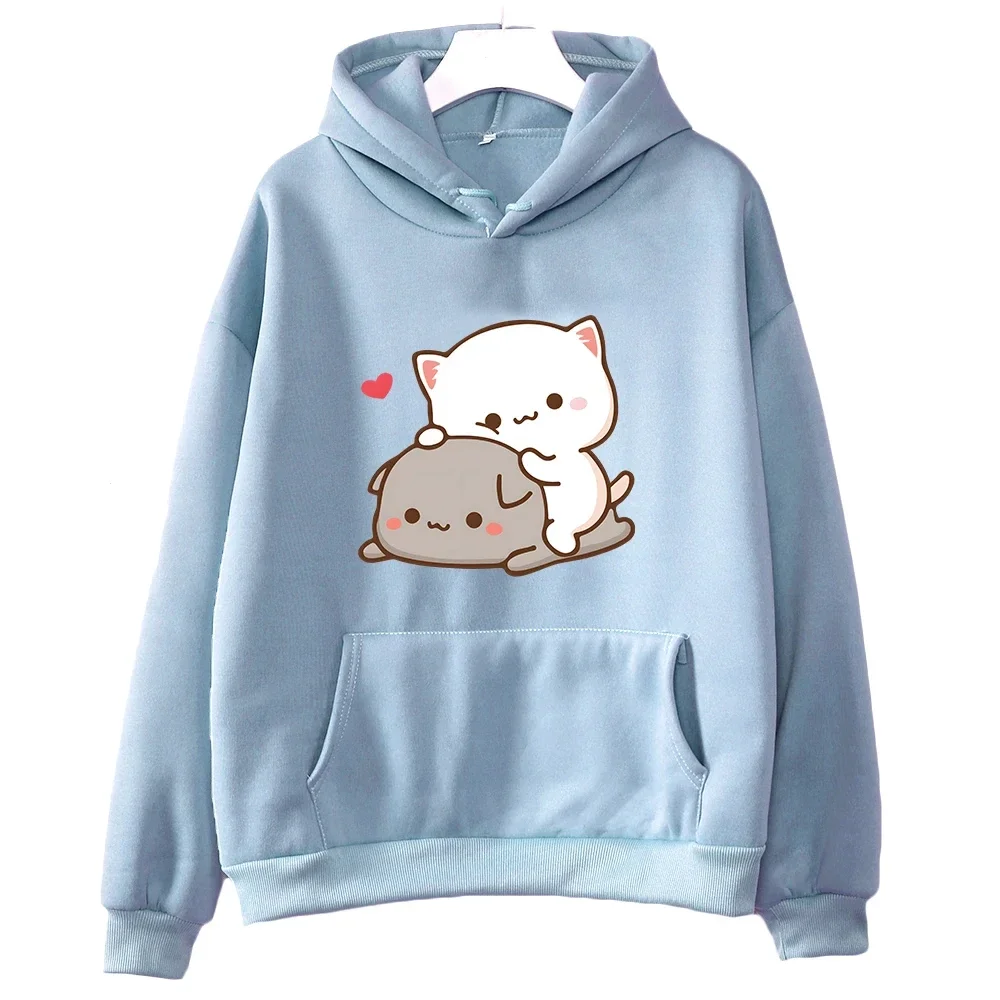 Mochi Peach And Goma Cute Cat Hoodie Sweatshirt for Girls Fashion Kawaii Cartoon Pullovers Women_Men Environmental protection