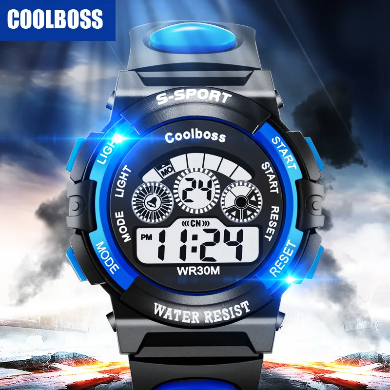 Coolboss-Montre numérique étanche pour enfants, montre de sport militaire Shoous, montre électronique LED pour enfants, montre multifonction pour