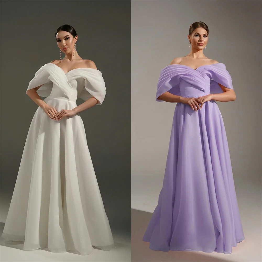 

Customized Evening Gown Saudi Arabia Dearin Off-the-shoulder A-line Floor Length Skirts Draped Layered Tulle Bespoke Occasion Dr