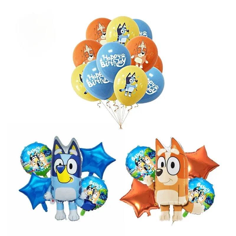 Ensemble de ballons Bluey en aluminium flottant, décoration de fête d'anniversaire, forme de famille de dessin animé chaud, accessoires de fond