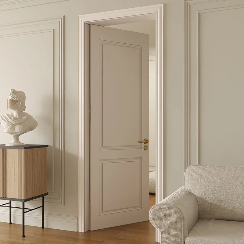 Wooden Bedroom Door with Paint Finish, Modern, Minimalist, French-style Interior Sliding Door, White, Soundproof.