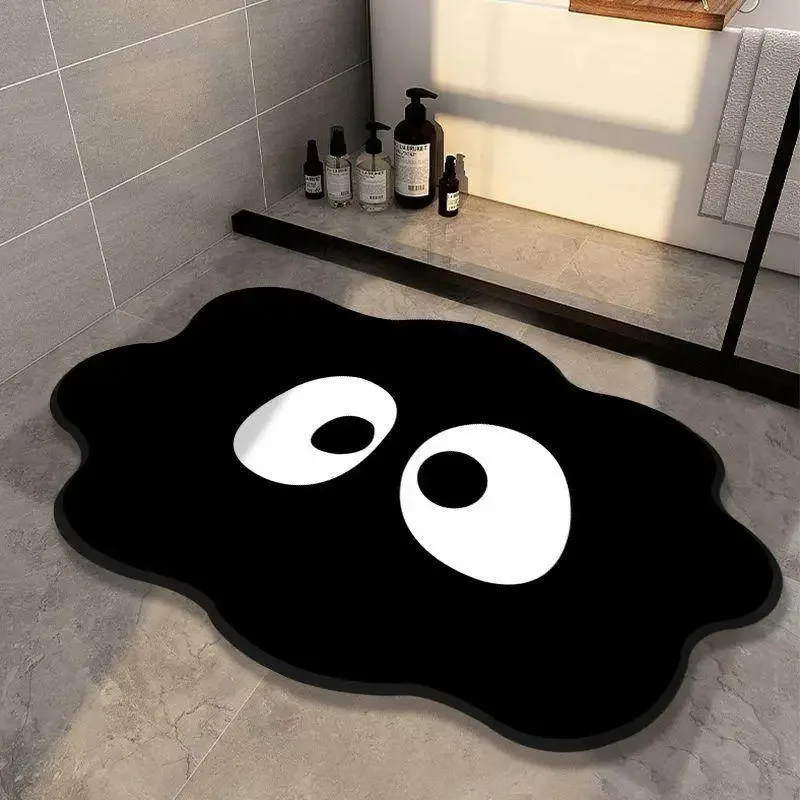Japanese-style Cartoon Black Coal Ball Diatomite Floor Mat - Cute Big-eyed Bathroom Water-absorbing and Anti-slip Foot Mat