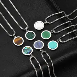 Round Pendant Necklace for Men Boys,Stainless Steel Tiger Eye Natural Stone Pendant Necklaces,Hip Hop Jewelry Gifts