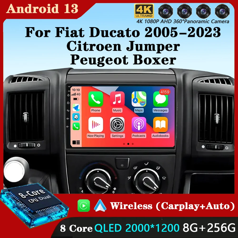 For Fiat Ducato 2005-2023 Citroen Jumper Peugeot Boxer 2011-2015 Auto Carplay 2 din Autoradio Multimedia 4G Android 13 Car Radio