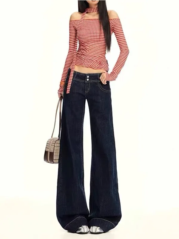 

Low Waist Bell Bottom Blue Jeans Women's Spring Summer New Style Popular Slimming Sexy Floor Length Casual Wide Leg Pants