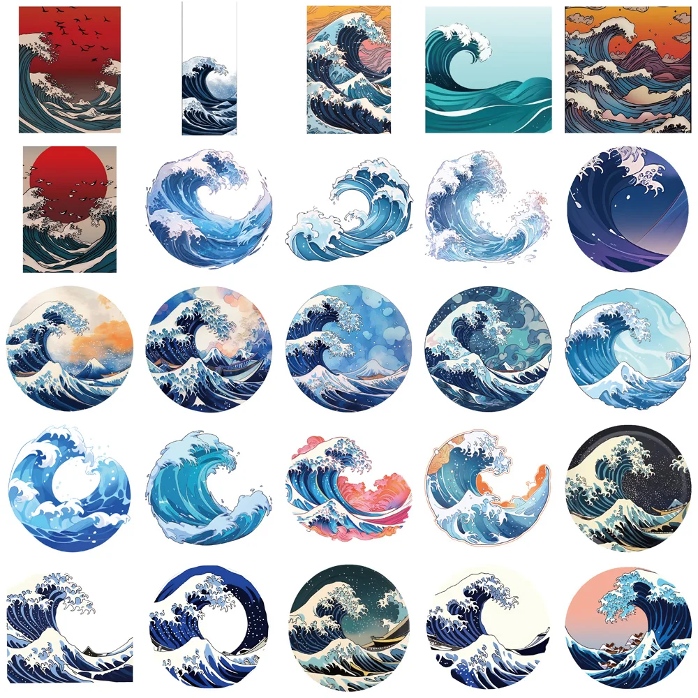 10/50PCS Cartoon Anime The Great Wave off Kanagawa Stickers For Car Laptop Phone Decor Vinyl Decals Waterproof Graffiti Sticker