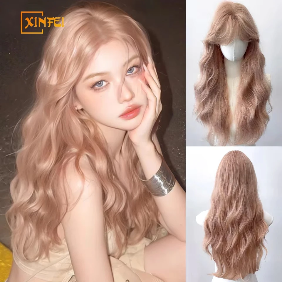 

Synthetic Wig Middle Part Long Curly Hair With Bangs Synthetic Fluffy Lolita Cosplay Women Wig Heat Resistant for Daily Party