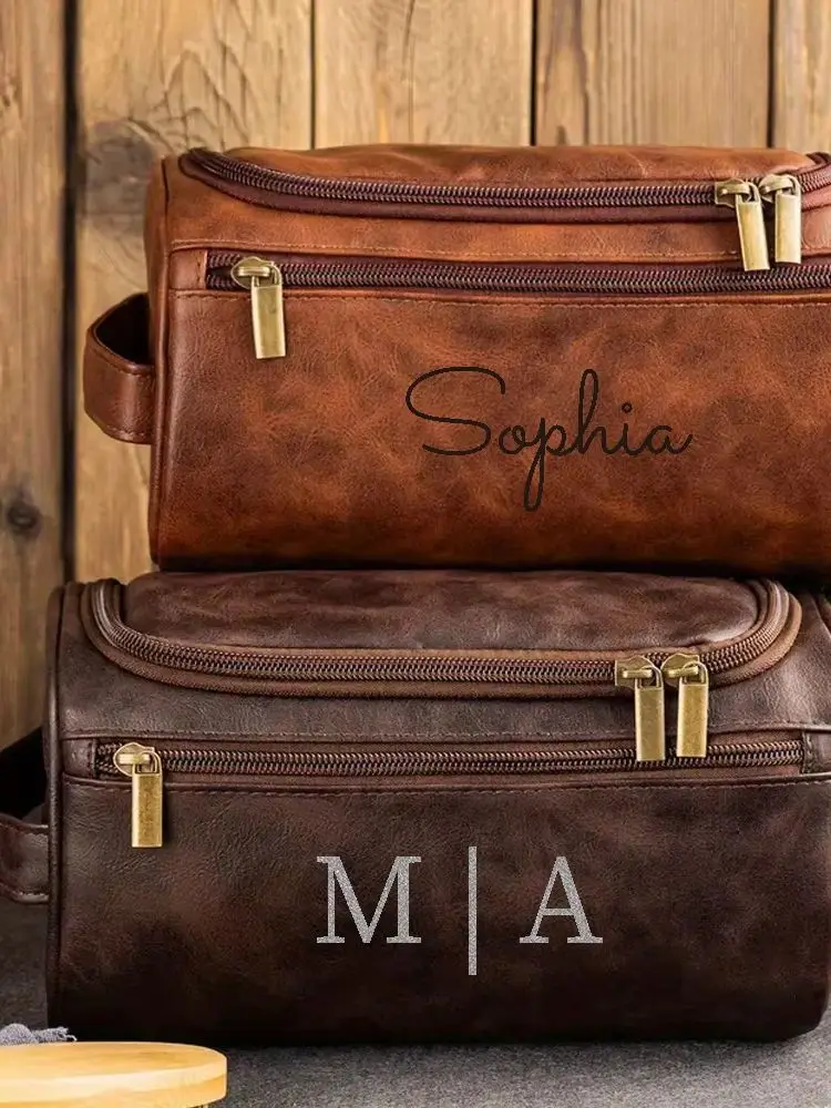 Personalized Name Leather Organizer Custom Travel Art Supplies Perfect for Groomsmen Toiletry Bag Accessory Anniversary Gifts