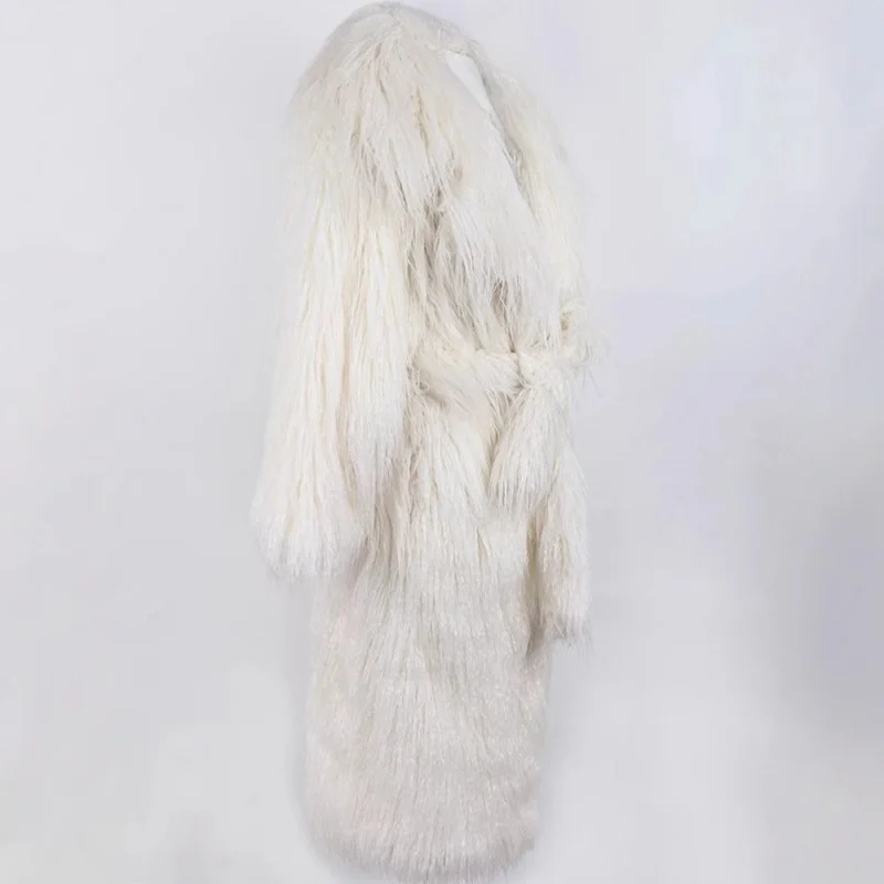 Women's Fur Coat Wool Trench Long Belted Blazer Collar Casual Warm Eco-friendly Fur Coat Plus Size