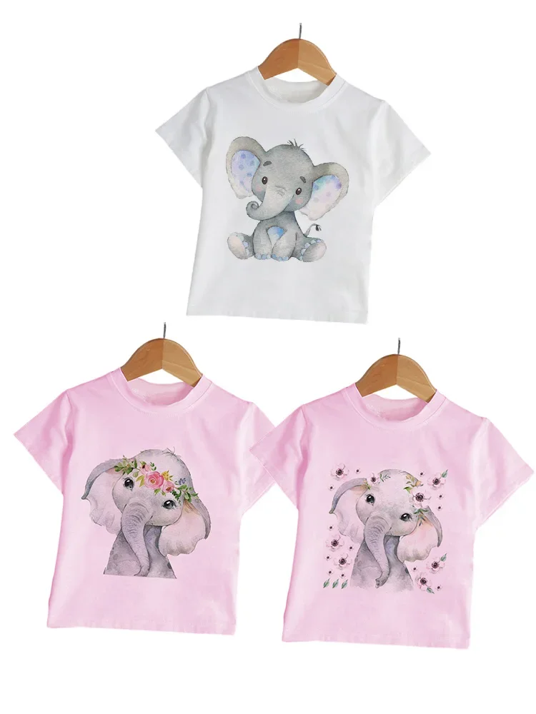 

Elephant Funny T-Shirts Kids Girls Clothes polychrome Streetwear Boys Round Neck Baby Girl Tops Cartoon Casual Fashion