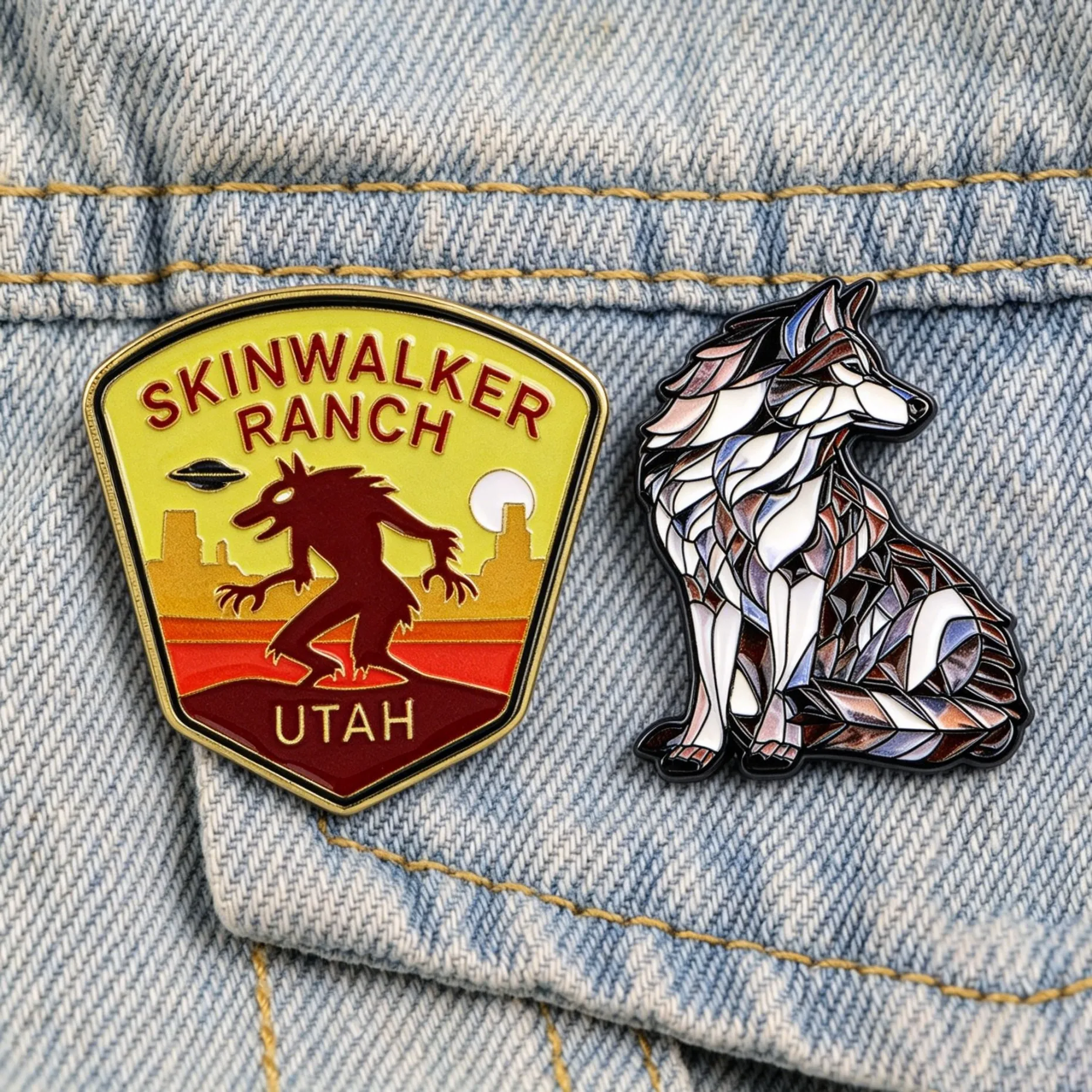 Skinwalker Ranch Enamel Pins Stained Glass Wolf Brooch Clothing Decoration Cartoon Animal Lapel Pin For Backpack Bag Gift