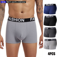 4pcs Sports Breathable Men'S Panties Letter Waistband Boxers Man Solid Color Sexy Lingerie Undies Sweat Absorbing Underwear