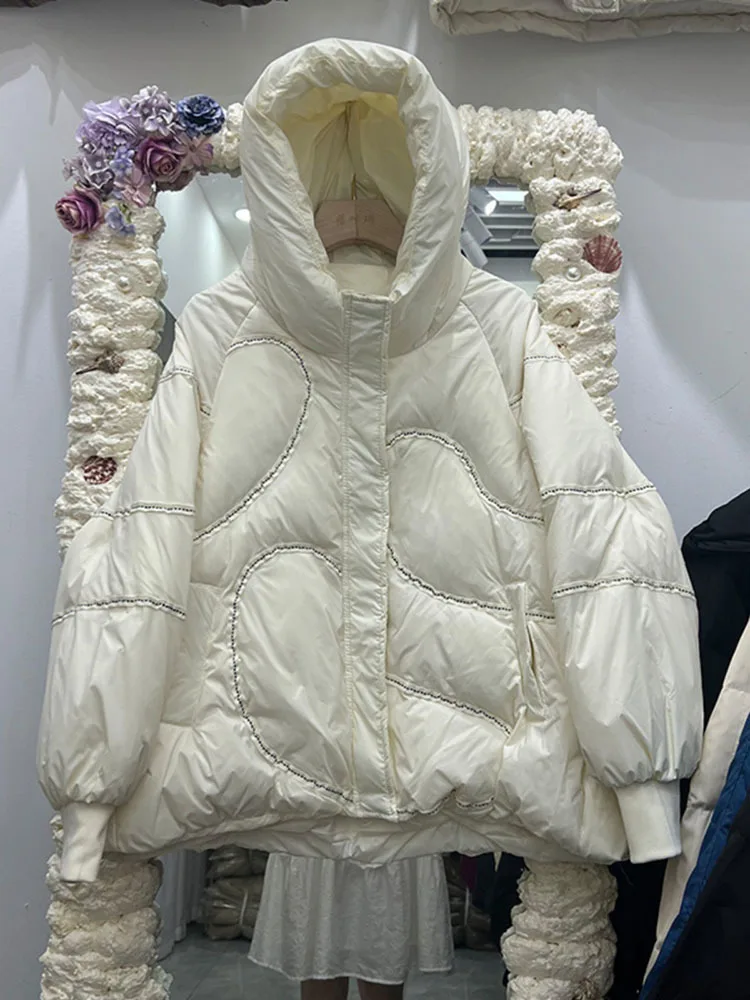 Down Jacket Women 2024 Women Winter Coat Female New Casual Fashion Loose Hooded Thickened White Duck Down Bread Jacket