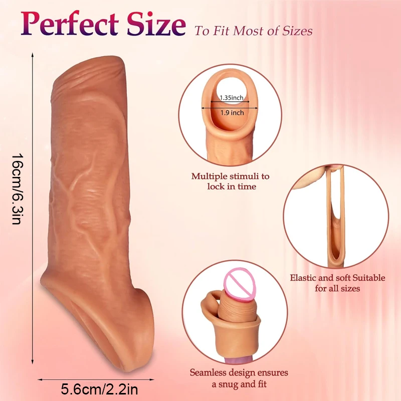 واقعية القضيب كم موسع خاتم الديك تأخير القذف أقوى سيليكون القضيب المكبر الأكمام مقاس لعبة الجنس للرجال #5