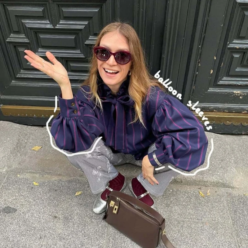 Women New Retro Simple Luxury Harajuku Streetwear Brand Design Sense Fashion Trends Personalized Slim Casual Striped Shirt