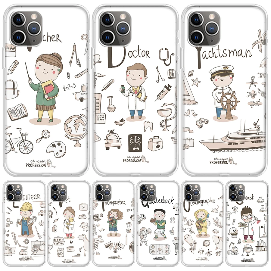 Cute Profession Teacher Doctor For iPhone 16 15 14 13 12 11 Pro Max Phone Case X XS XR 7 Plus Print 8 SE Apple Fundas Cover Coqu