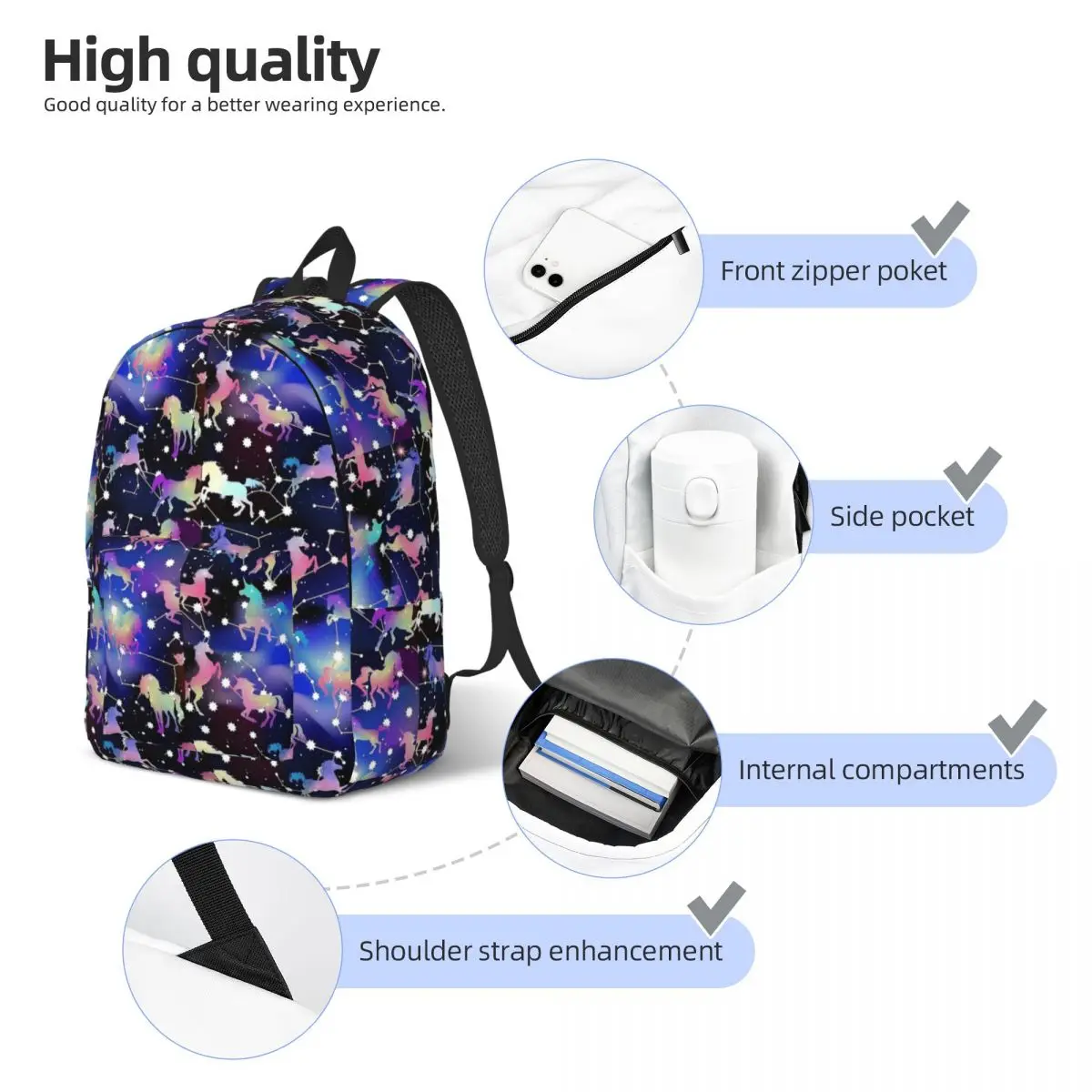 Galaxy Unicorn Pattern Backpack Boy Girl Kids Student School Bookbag Love Cute Unicorn Canvas Daypack Kindergarten Primary Bag