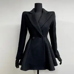 2024 Fashion Women's Winter Elegant Faux Wool Woolen Jacket Warm Coat Vintage Loose Solid Autumn Long Overcoat Female Clothes