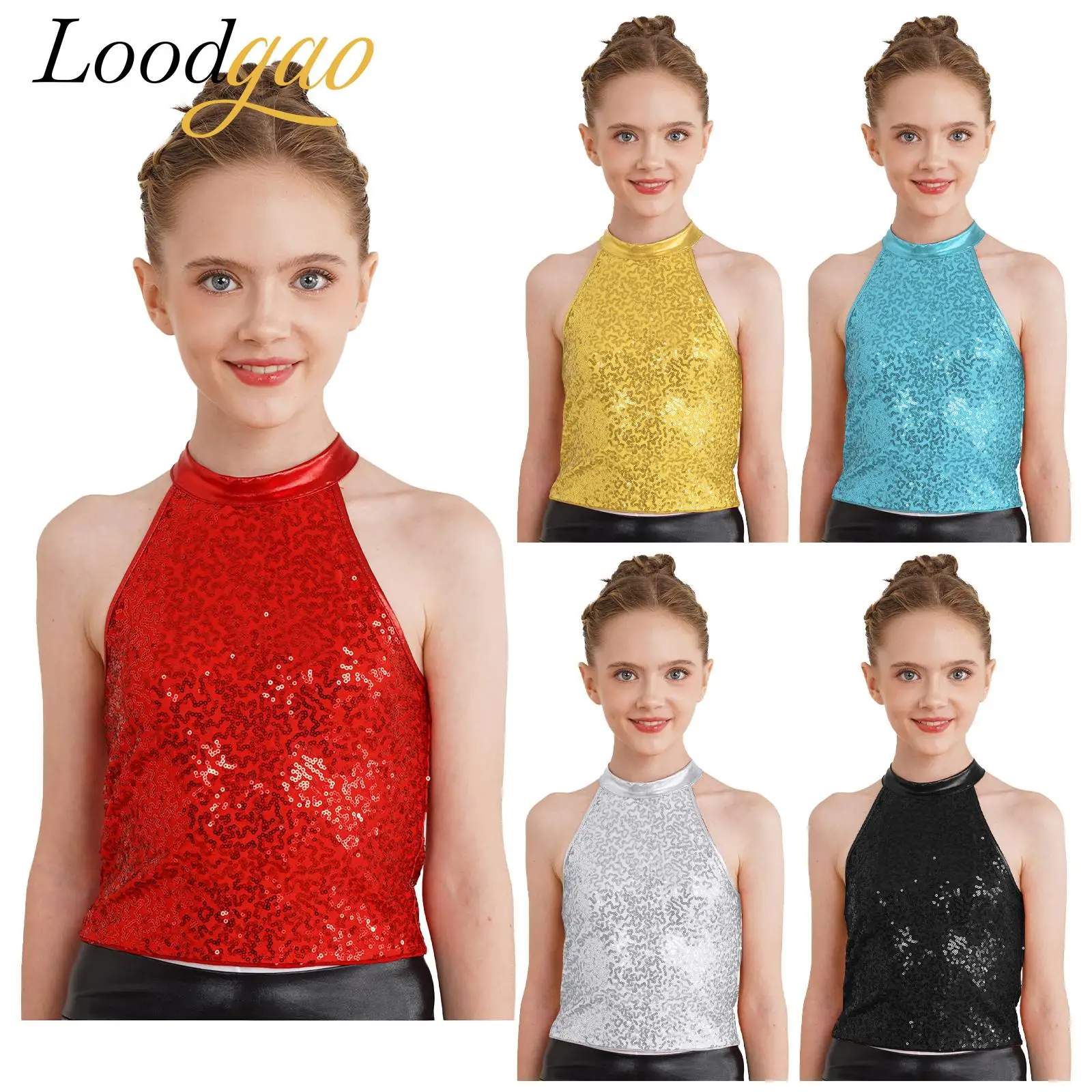 Танцевальный топ для девочек, топы на бретельках с блестками, детский костюм для джазовых танцев, жилет без рукавов с открытой спиной, уличная одежда в стиле хип-хоп для черлидинга